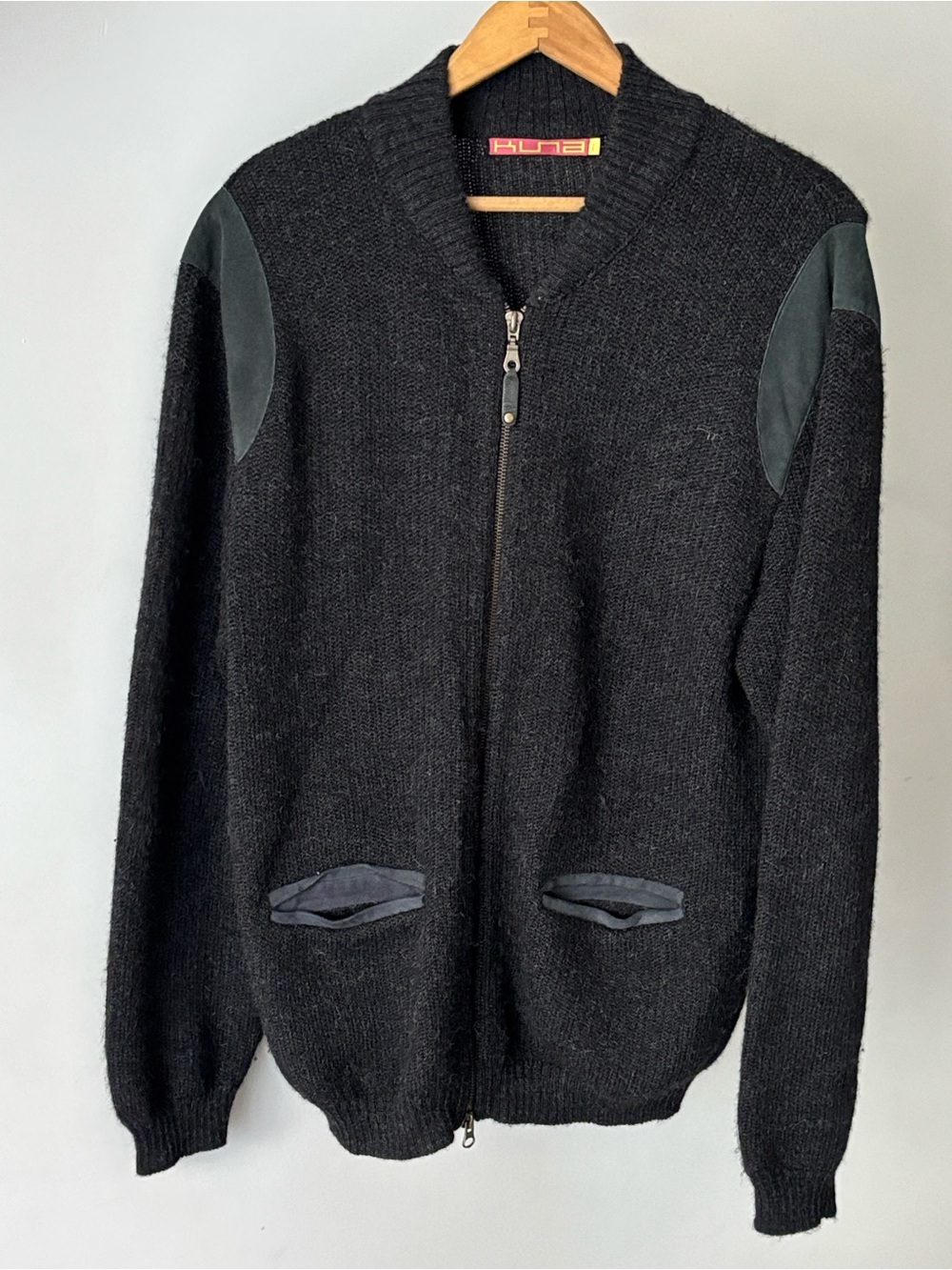 KUNA 100% Baby Alpaca Zip Cardigan Sweater Charcoal Grey Large / L
